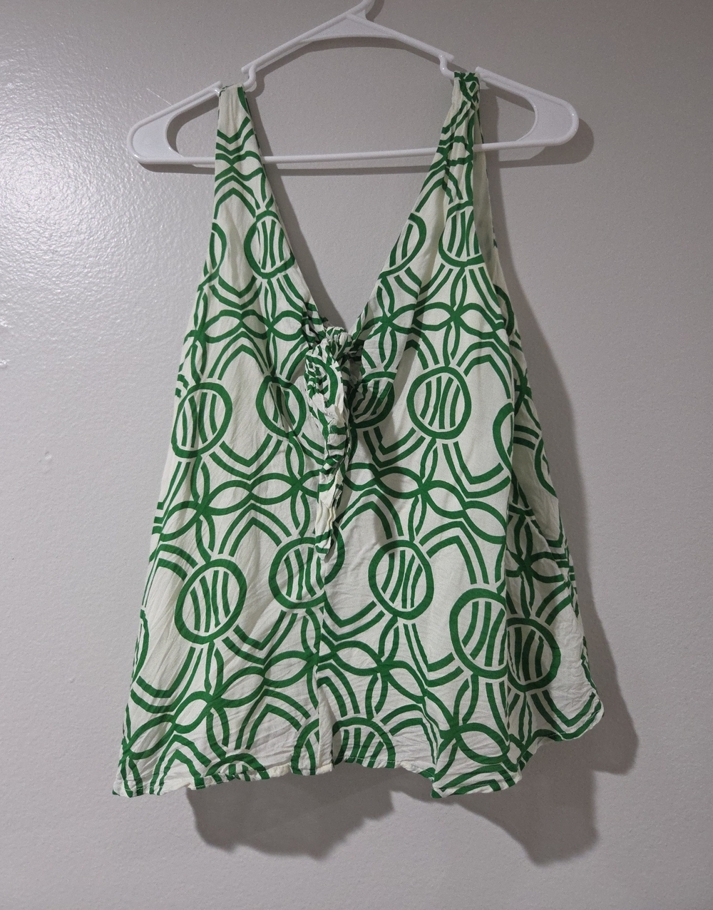 Maeve White and Green Geo-Print Tie-Front Camisole